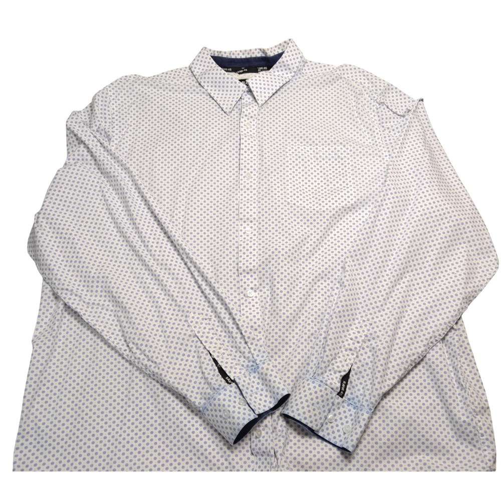 RANK 45 Men's 3XLT Long Sleeve Button Down Shirt Blue White Geometric Print - Picture 2 of 9